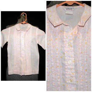 Vintage 60's Girls Macshore Classics Pastel Pink Floral Pleated Blouse Size 6/7